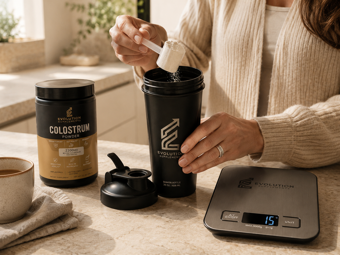 The three Foundation supplements and shaker in morning light.